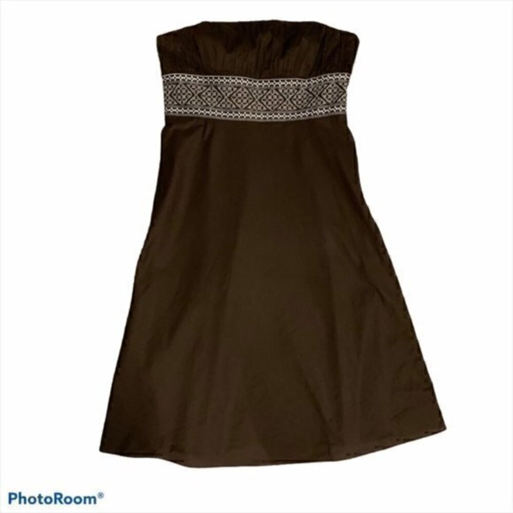 Loft Cotton A-line Strapless Dress with Embroidered Design- Size 4P